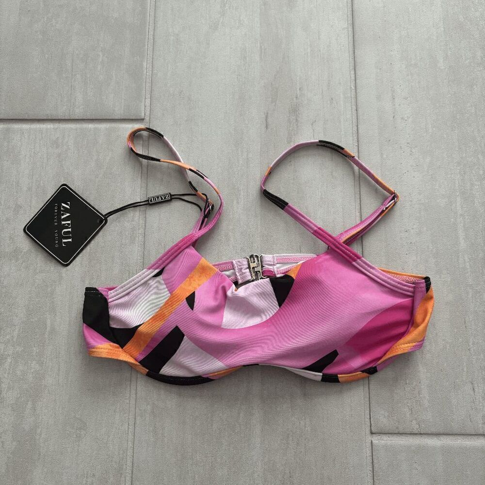 NWT ZAFUL Underwire Monowire Colorblock Swimwear Bikini Top Light Pink Small